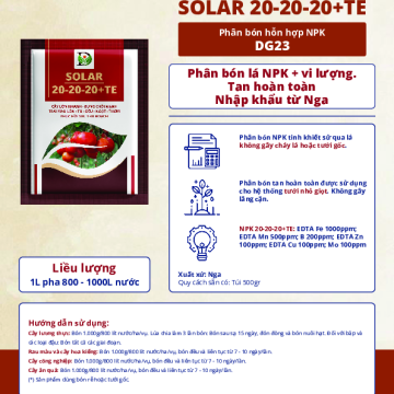 DYNA SOLAR phân bón lá NPK + vi lượng hoà tan hoàn toàn túi 500gr