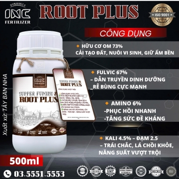 ROOT PLUS Phân bón lá giúp phục hồi cây, kích thích rễ phát triển, cải tạo và tăng hàm lượng hữu cơ trong đất. Chai 500ml