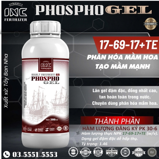 PHOSPHO GEL PLUS Phân bón lá giúp phân hoá mầm hoa, tạo mầm mạnh. Chai 500ml