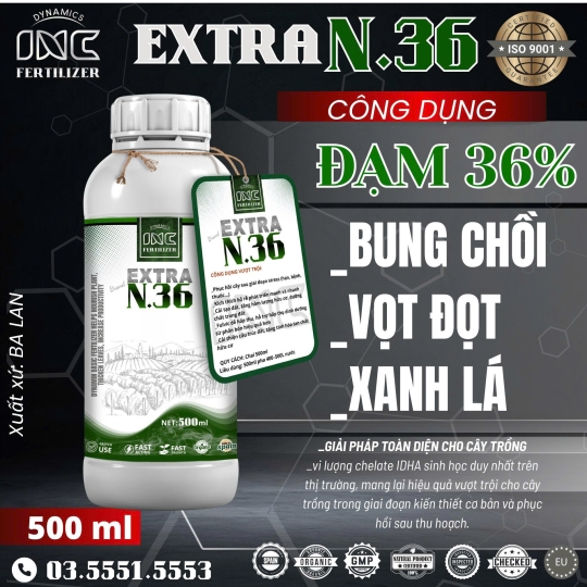 EXTRA - N36 Phân bón lá giúp Bung chồi - Vọt đọt- Xanh lá. Chai 500ml