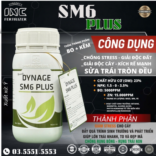 SM6 PLUS phân bón lá Chống Stress, Giải độc đất, Giải độc cây, Kích rể mạnh, Sửa trái, Chống rụng bông trái, Lớn trái nhanh đẹp mã. Chai 500ml