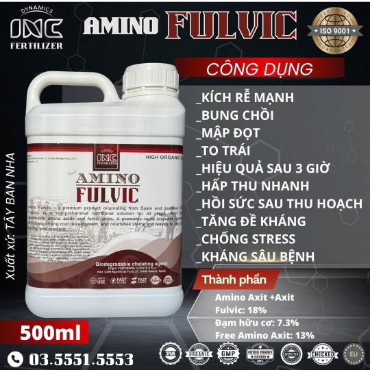 AMINO FULVIC PLUS phân bón lá Mập thân, Dày lá - Tăng trưởng nhanh, Phục hồi mạnh. Chai 500ml