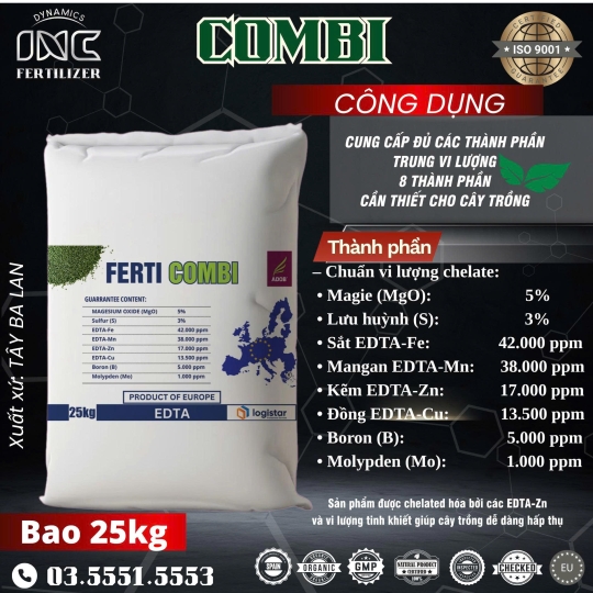 FERTI COMBI – TRUNG VI LƯỢNG & VI LƯỢNG CHELATE EDTA CAO CẤP – BAO 25KG