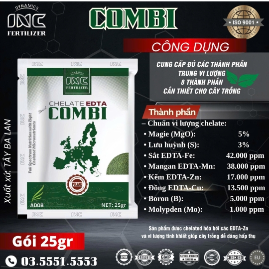 COMBI – CHELATE EDTA TRUNG VI LƯỢNG & VI LƯỢNG CAO CẤP – GÓI 25GR